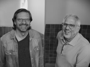 Leapter co-founders Robert Werner and Oliver Welte, photographed together in black and white.